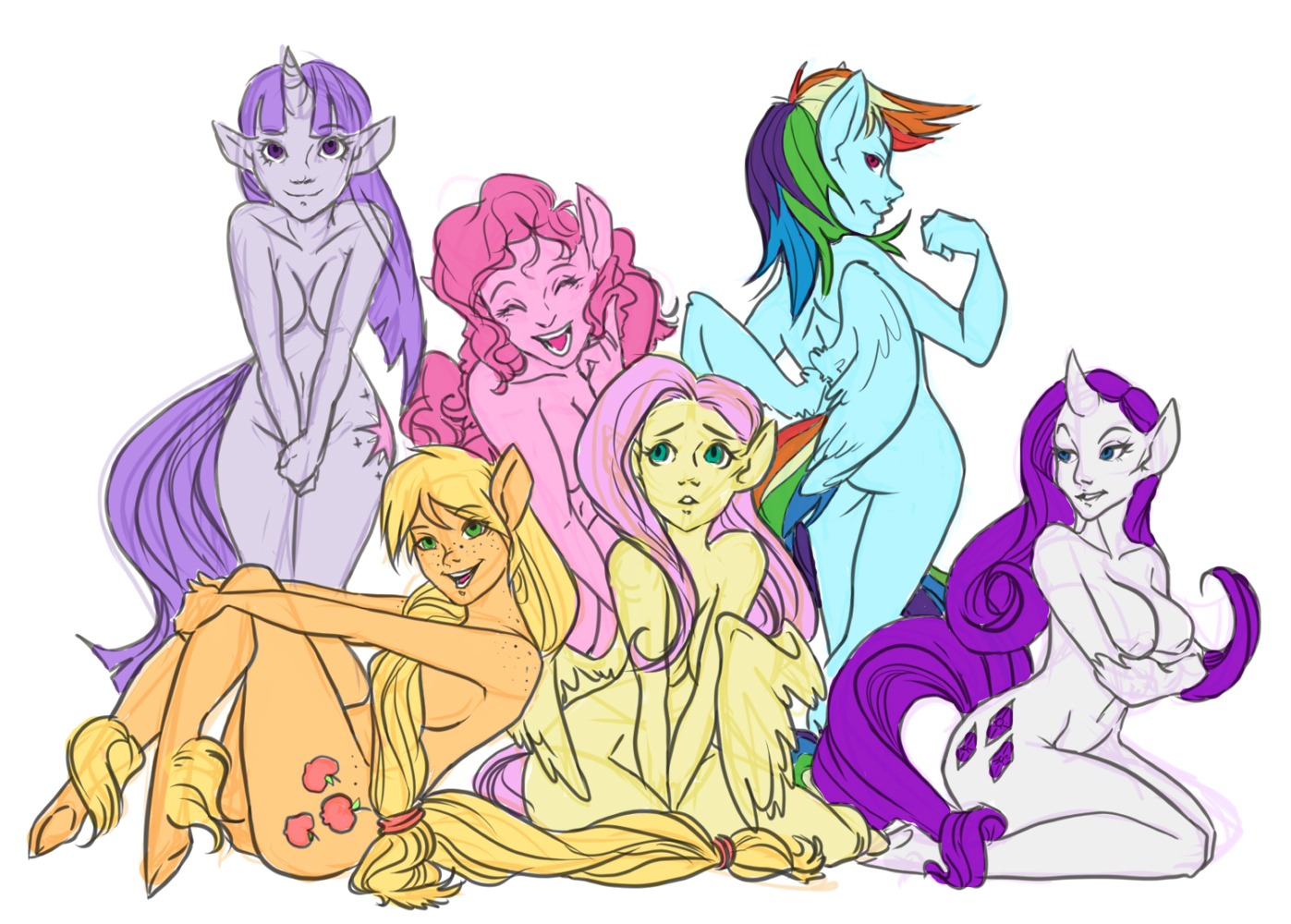 anthro applejack_(mlp) blue_fur equine female female_only fluttershy_(mlp) friendship_is_magic fur horse mane_six_(mlp) multiple_females my_little_pony orange_fur pink_fur pinkie_pie_(mlp) pony purple_fur rainbow_dash_(mlp) rarity_(mlp) rule34 straight_hair twilight_sparkle_(mlp) white_fur yellow_fur yuri