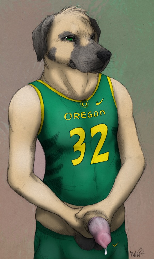 2014 animal_genitalia animal_penis anthro balls basketball biped black_balls black_nose bodily_fluids bottomwear bottomwear_down canid canine canine_genitalia canine_penis canis clothed clothing competition_number detached_sheath domestic_dog e621 english_text erection fur genital_fluids genitals gradient_background great_dane green_background green_bottomwear green_clothing green_eyes green_pants green_shirt green_sleeveless_shirt green_topwear holding_own_sheath holding_penis holding_sheath jersey knot knot_in_sheath lipsticking looking_at_viewer male mammal mastiff masturbation molosser ncaa nike number number_on_clothing number_on_jersey number_on_topwear number_print pants pants_down paper-wings partially_clothed penile penile_masturbation penis penis_tip precum presenting_penis_tip print_clothing print_jersey print_topwear sheath sheathjob shirt shorts simple_background sleeveless_shirt solo sport standing tan_background tank_top text text_on_clothing text_on_jersey text_on_shirt text_on_topwear text_print topwear university_of_oregon