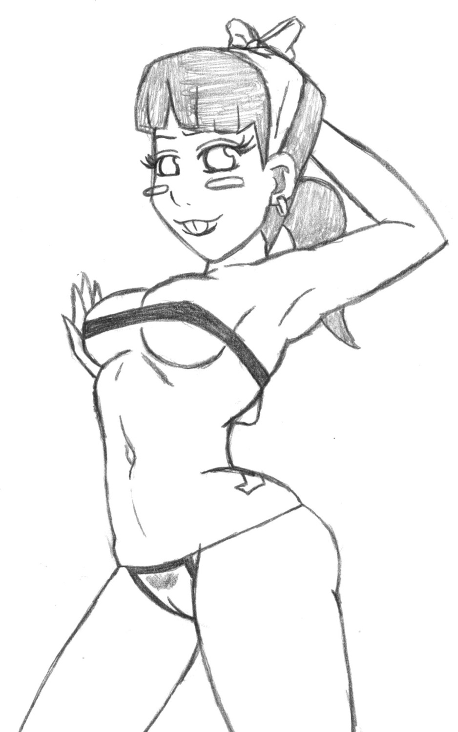 1girls bikini bow buckteeth canon_genderswap crocface eyelashes female hourglass_figure monochrome navel nickelodeon rough_sketch rule34 rule_63 straight_hair tagme the_fairly_oddparents timantha timmy_turner