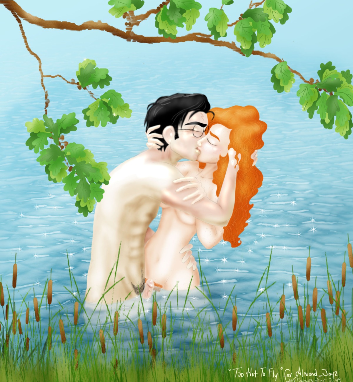1girls breasts female freckles ginny_weasley gryffindor harry_james_potter harry_potter hollyboo2001 kissing male outdoors penis pubic_hair rule34 straight tagme water witch_(harry_potter)