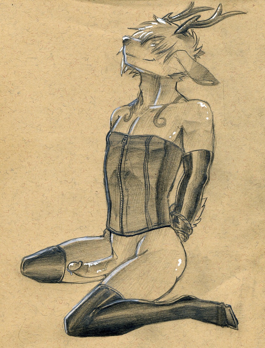 anthro antlers arm_warmers armwear bdsm black_nose bodily_fluids bondage boots bottomless bound canid canine circumcised clothed clothing corset crossdressing deer digital_media_(artwork) dripping e621 erection eyes_closed femboy footwear fox fur genital_fluids genitals hair hands_behind_back hooves horn humanoid_genitalia humanoid_penis hybrid leg_warmers legwear lingerie looking_at_viewer male mammal monochrome nosivi penis pinup pose precum restraints rope rope_bondage sepia shoes simple_background solo stockings submissive submissive_male thigh_highs topwear tush_(artist) vein zipper zipper_corset zipper_topwear