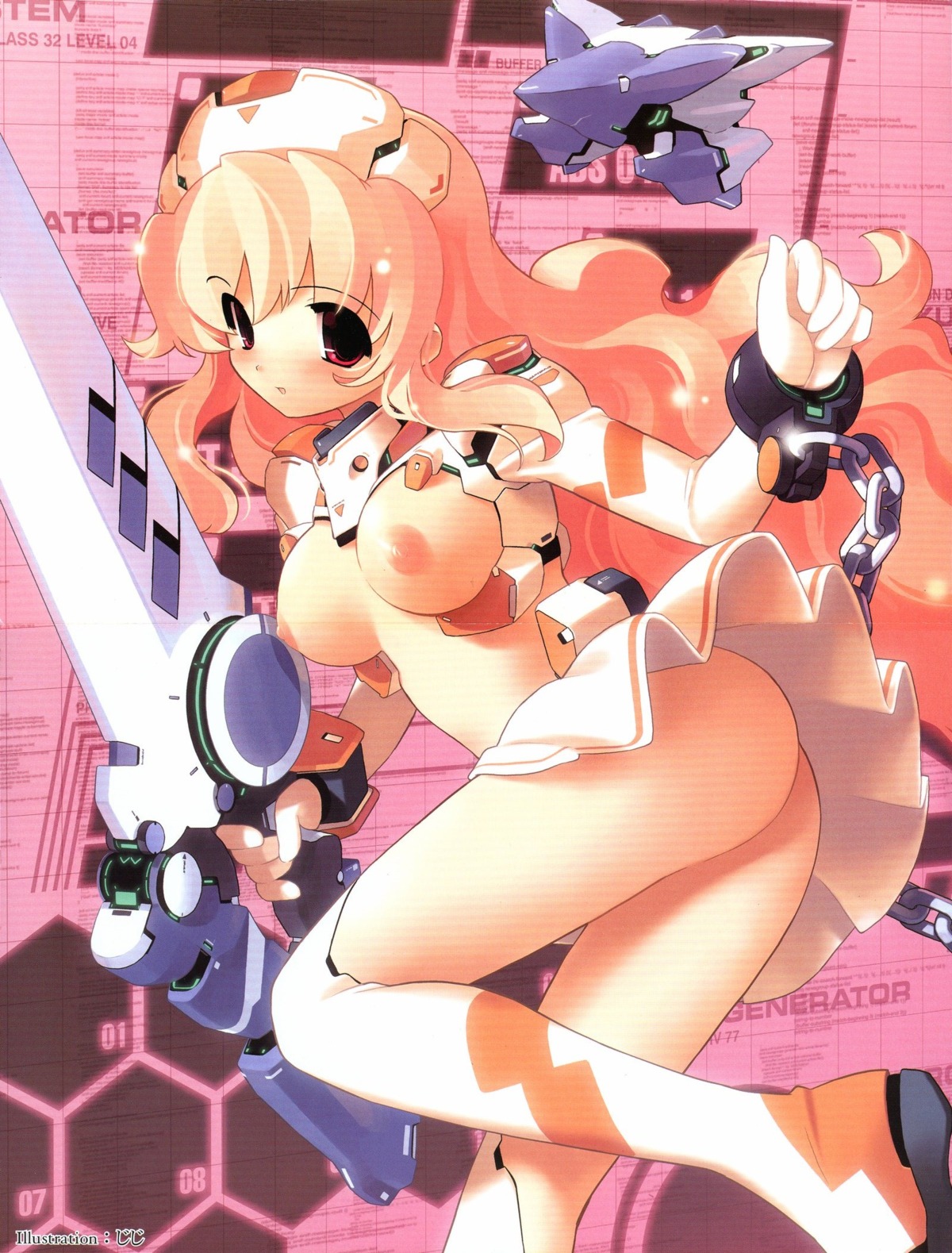 armor blonde_hair female jiji_(aardvark) mecha_musume nipples oppai red_eyes rule34 sword weapon