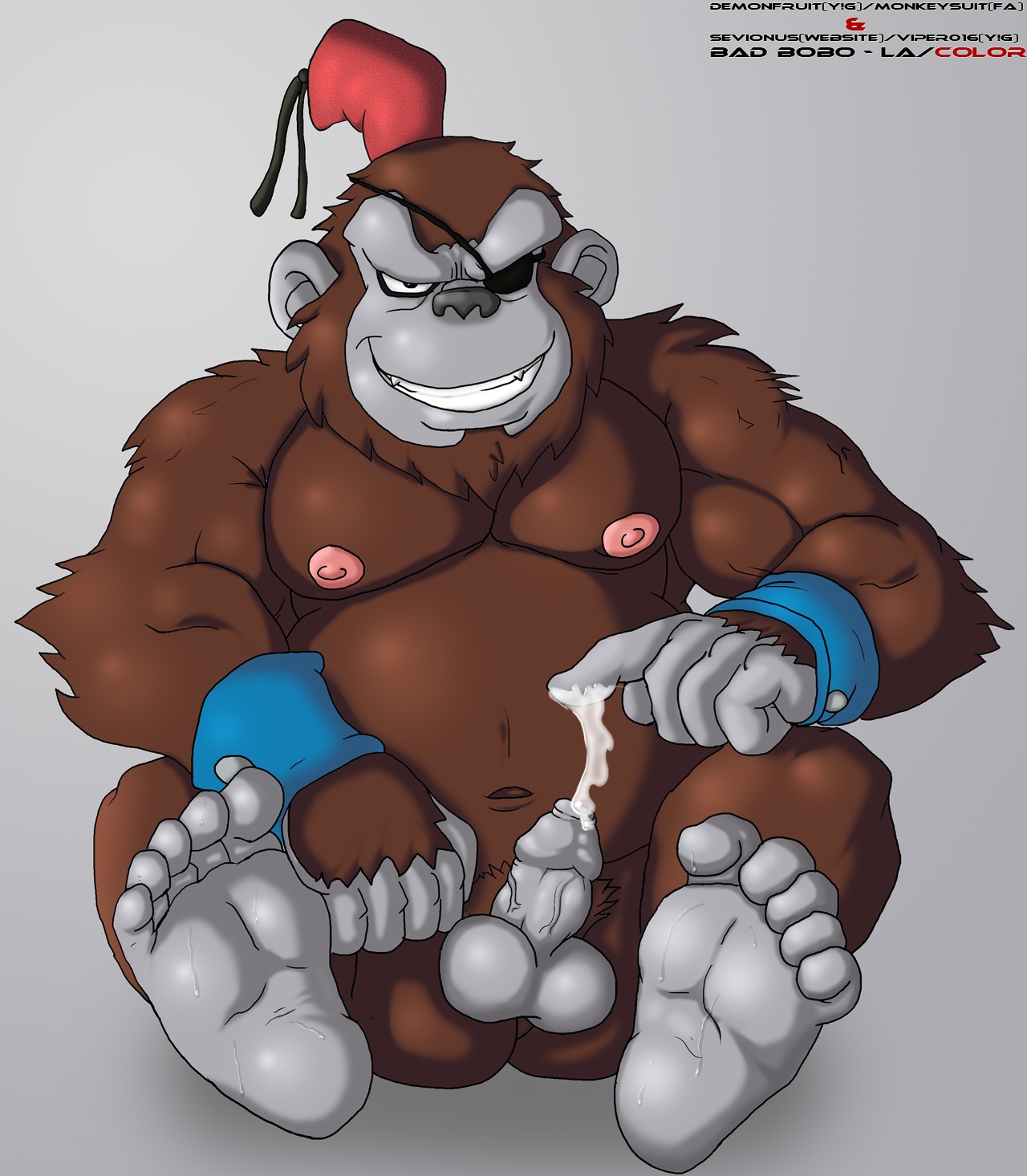 5_toes ape balls big_balls big_muscles big_penis bobo bobo_haha bodily_fluids brown_body brown_fur cartoon_network chimpanzee cum cumshot darkviperbara e621 ejaculation erection eye_patch eyewear feet foot_focus foreskin fur generator_rex genital_fluids genitals grey_body grey_skin haplorhine hi_res hindpaw humanoid_genitalia humanoid_penis looking_at_viewer male mammal monkeysuit muscular muscular_male nipples orgasm pan_(genus) paws penis plantigrade precum primate slightly_chubby solo stocky toes unretracted_foreskin