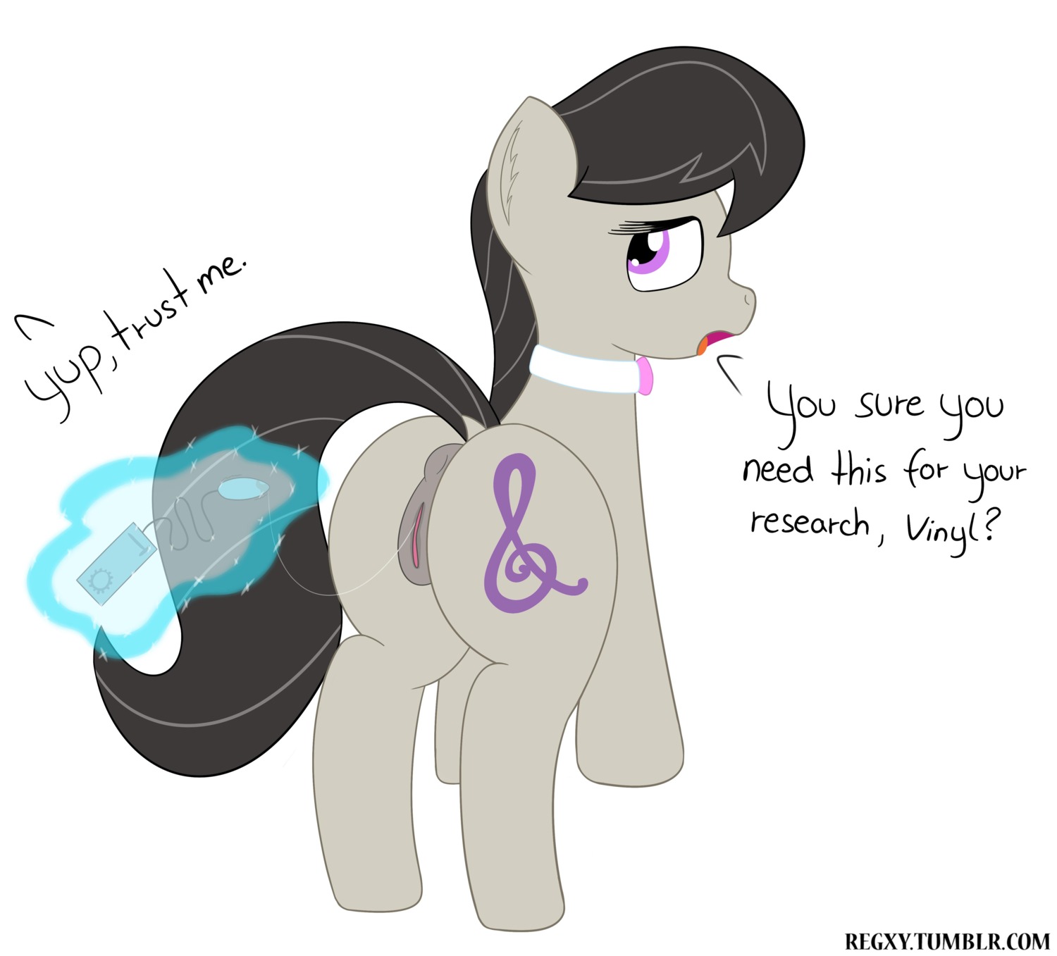 2014 absurd_res animal_genitalia black_hair bow_(feature) bow_tie butt cutie_mark e621 earth_pony egg_vibrator english_text equid equine female feral friendship_is_magic fur genitals grey_body grey_fur hair hasbro hi_res horse imax long_hair mammal my_little_pony nude octavia_(mlp) open_mouth penetration pony purple_eyes regxy sex_toy simple_background solo text tongue url vibrator vulva