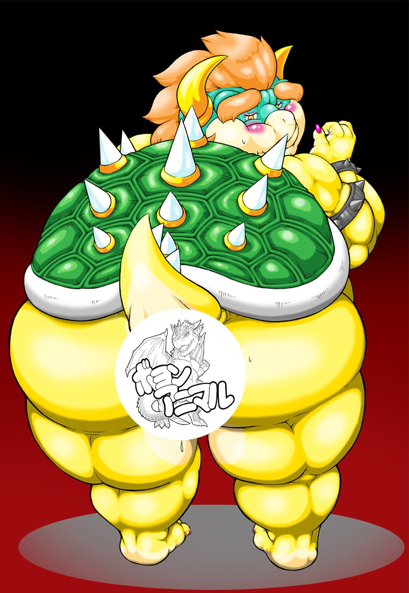 anthro armband big_breasts big_muscles biped blue_body blue_skin blush bodily_fluids bowser bracelet breasts butt censored colored_nails crossgender e621 female hair hi_res jewelry koopa looking_back mario_bros mtf_crossgender muscular muscular_anthro muscular_female nails nintendo non-mammal_breasts obese obese_anthro obese_female orange_hair overweight overweight_anthro overweight_female pink_nails presenting presenting_hindquarters raised_hand rear_view red_background scalie shell short_tail simple_background solo spiked_armband spiked_bracelet spikes spotlight standing sweat sweatdrop tail tan_body tan_skin text translated yellow-dragon yellow_body yellow_eyes yellow_skin