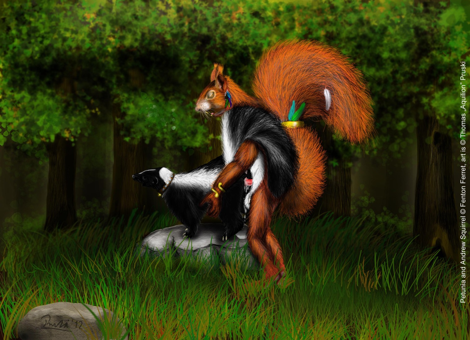 2012 all_fours anthro anthro_on_feral anthro_penetrating anthro_penetrating_feral anus balls bestiality bodily_fluids bracelet collar cum cum_in_vagina cum_inside doggystyle duo e621 erection eyes_closed feathers female female_penetrated feral feral_penetrated foxia from_behind_position genital_fluids genitals grass hi_res interspecies jewelry male male/female male_penetrating male_penetrating_female mammal mephitid nude open_mouth penetration penile penile_penetration penis penis_in_vagina plant rock rodent sciurid sex skunk tail tree tree_squirrel vaginal vaginal_fluids vaginal_penetration vulva