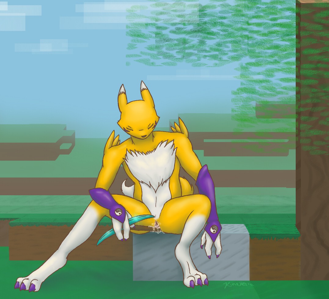anthro canine color digimon digimon_(species) female female_only fox front_view fur furry insertion nude pickaxe renamon rule34 sitting solo tagme