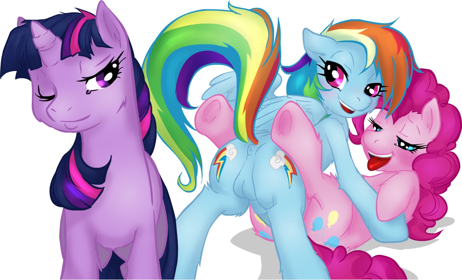 anus blue_body blue_eyes blue_feathers blue_fur buttercup_saiyan crossgender cutie_mark e621 earth_pony equid equine erection feathered_wings feathers female feral friendship_is_magic fur genitals group gynomorph gynomorph/female hair hasbro hi_res horn horse intersex intersex/female intraspecies long_hair looking_back mammal multicolored_hair multicolored_tail my_little_pony mythological_creature mythological_equine mythology nude one_eye_closed open_mouth pegasus penetration penis perineum pink_body pink_fur pink_hair pinkie_pie_(mlp) pony purple_eyes purple_hair rainbow_dash_(mlp) rainbow_hair rainbow_tail raised_tail sex short_hair simple_background tail tongue tongue_out twilight_sparkle_(mlp) two_tone_hair unicorn vulva white_background wings
