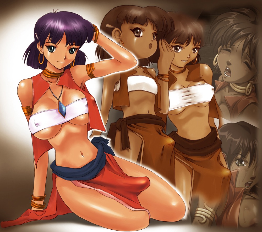 1futa 2003 bandeau breasts curvaceous dark-skinned_futa dark_skin erection_under_clothes fushigi_no_umi_no_nadia futanari gainax gravity_work_x human intersex large_breasts multiple_views nadia_la_arwall pendant princess purple_hair rule34 short_hair tubetop wide_hips