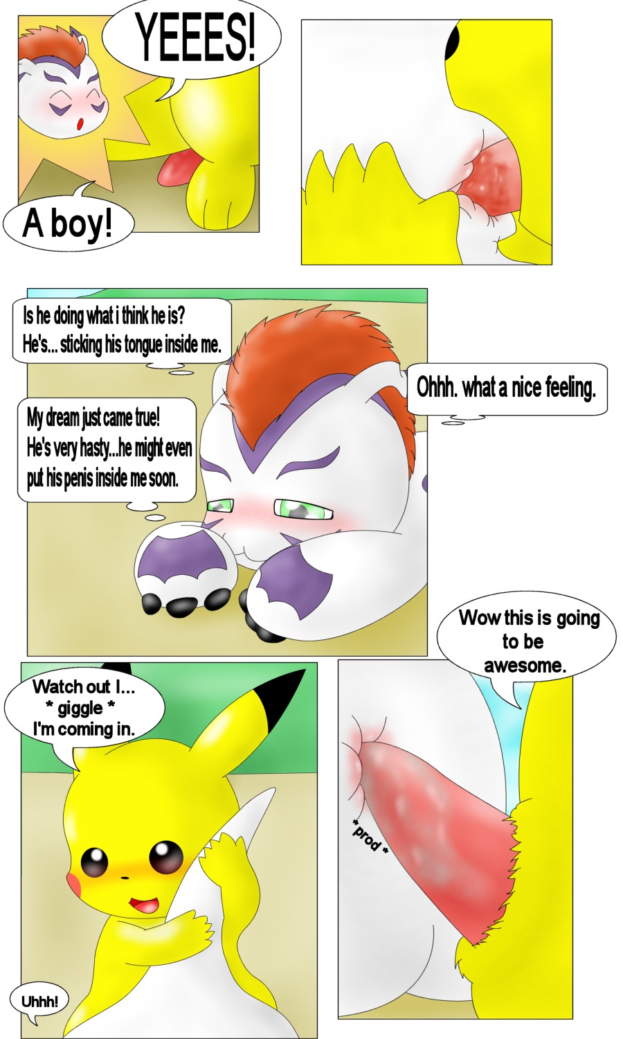 3:5 anal animal_genitalia anus bandai_namco beach blush claws comic crossover curby dialogue digimon digimon_(species) duo e621 eager english_text erection fur generation_1_pokemon genitals gomamon hi_res licking male male/male male_penetrated male_penetrating male_penetrating_male mammal multiple_scenes nintendo outside penetration penis pikachu pokemon pokemon_(species) rodent seaside sex sheath text tongue tongue_out yellow_body yellow_fur