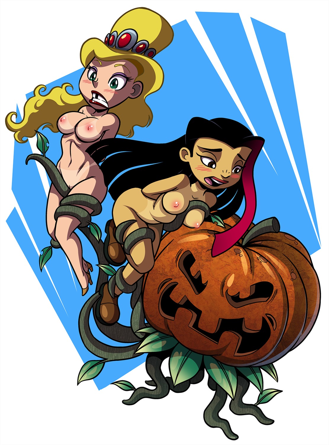 60w cartoon_network crossover eris_(billy_and_mandy) female human juniper_lee plant rule34 tentacle the_grim_adventures_of_billy_and_mandy the_life_and_times_of_juniper_lee white_background