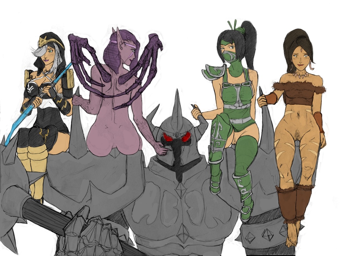 4girls aka6 akali_jhomen_tethi ashe_(league_of_legends) bottomless female league_of_legends male male/female mordekaiser morgana multiple_females multiple_girls nidalee penetration rule34 straight straight_hair