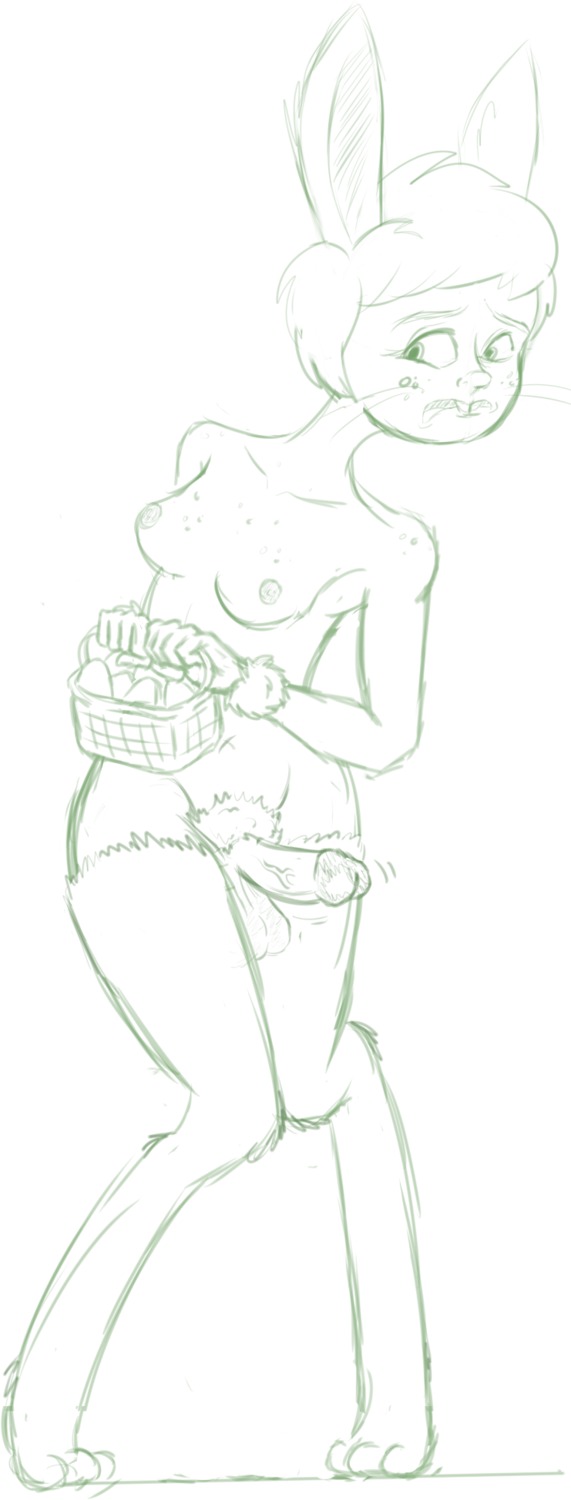 animal_humanoid basket breasts buckteeth container corruption_of_champions corwin e621 easter easter_bunny egg erection freckles fur genitals green_and_white gynomorph hair hi_res holidays humanoid intersex lagomorph lagomorph_humanoid leporid leporid_humanoid mammal mammal_humanoid monochrome nipples penis pubes rabbit rabbit_humanoid short_hair solo teeth whiskers
