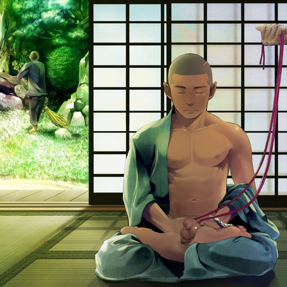 balls barefoot bound_penis broom door flaccid male male_only mentaiko penis rule34 sitting sitting_indian_style string tied_penis uncensored yaoi