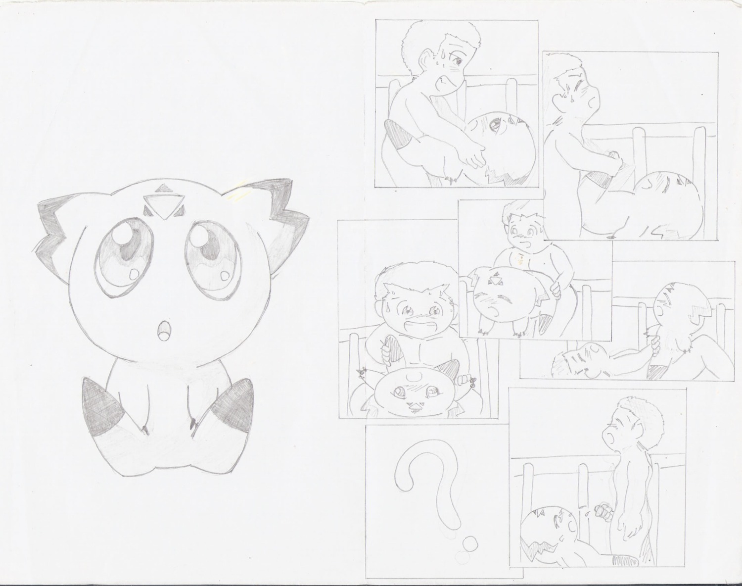 bandai_namco calumon clyndemoon digimon digimon_(species) duo e621 facial_markings female forehead_markings graphite_(artwork) greyscale head_markings hi_res human male male/female mammal markings monochrome symbol traditional_media_(artwork) zero_unit