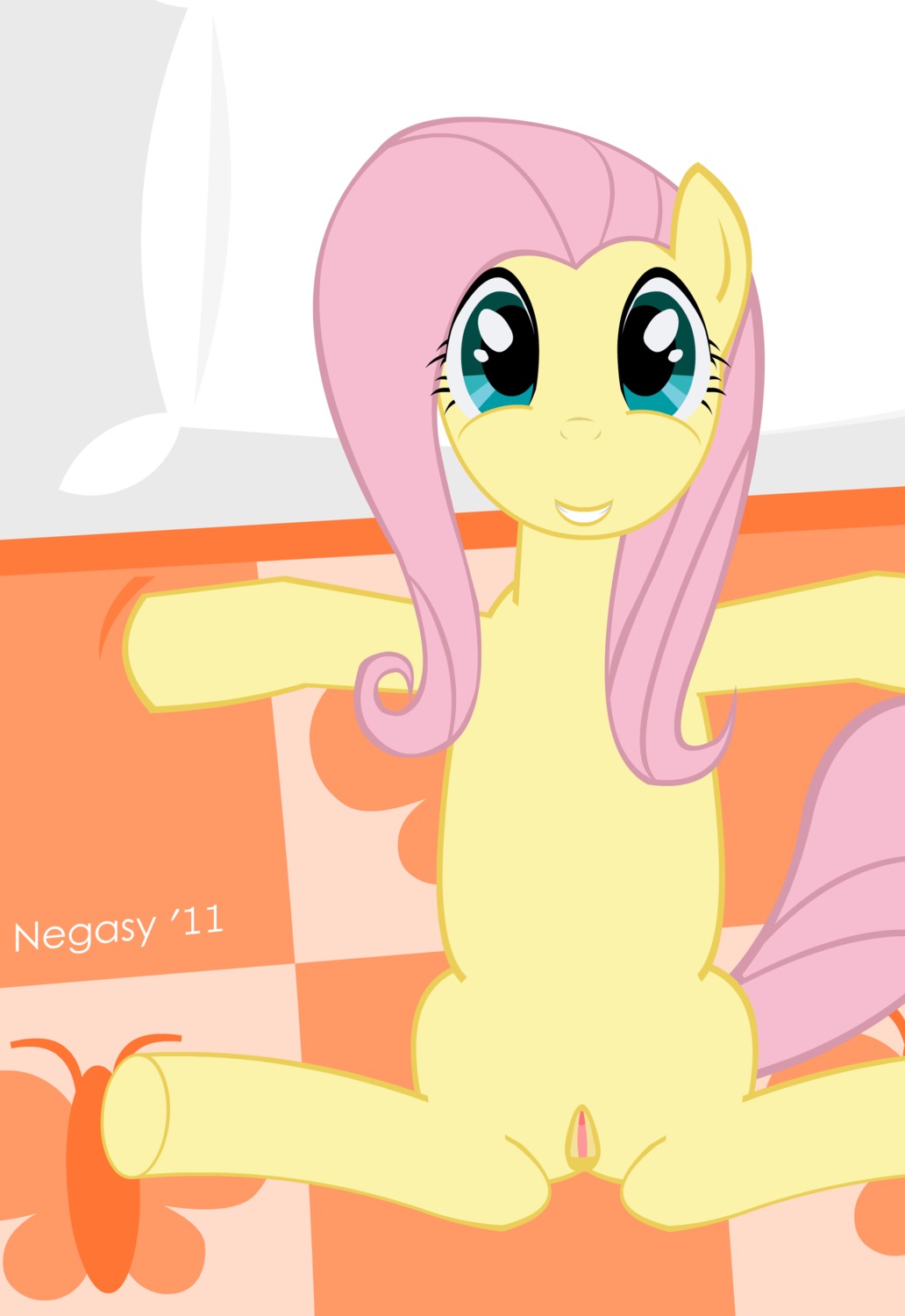 absurd_res e621 equid equine female feral fluttershy_(mlp) friendship_is_magic genitals green_eyes hair hasbro hi_res horse mammal my_little_pony negasy pink_hair pony solo tail vulva