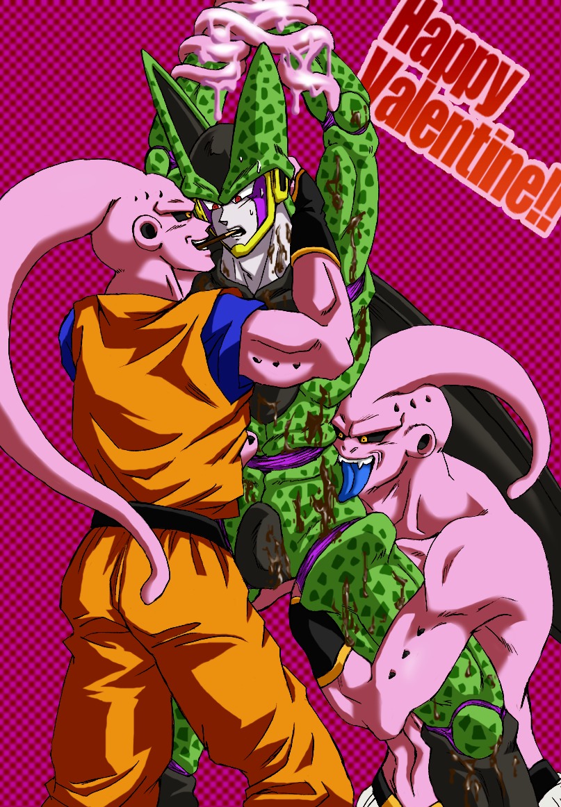 2boys candy cell_(dragon_ball) clone clones dragon_ball dragon_ball_z food gay licking majin_buu male male_only monster monster_boy multiple_boys multiple_males perfect_cell pocky red_eyes rule34 super_buu sweat tentacle tentacle_on_male tongue valentine yaoi