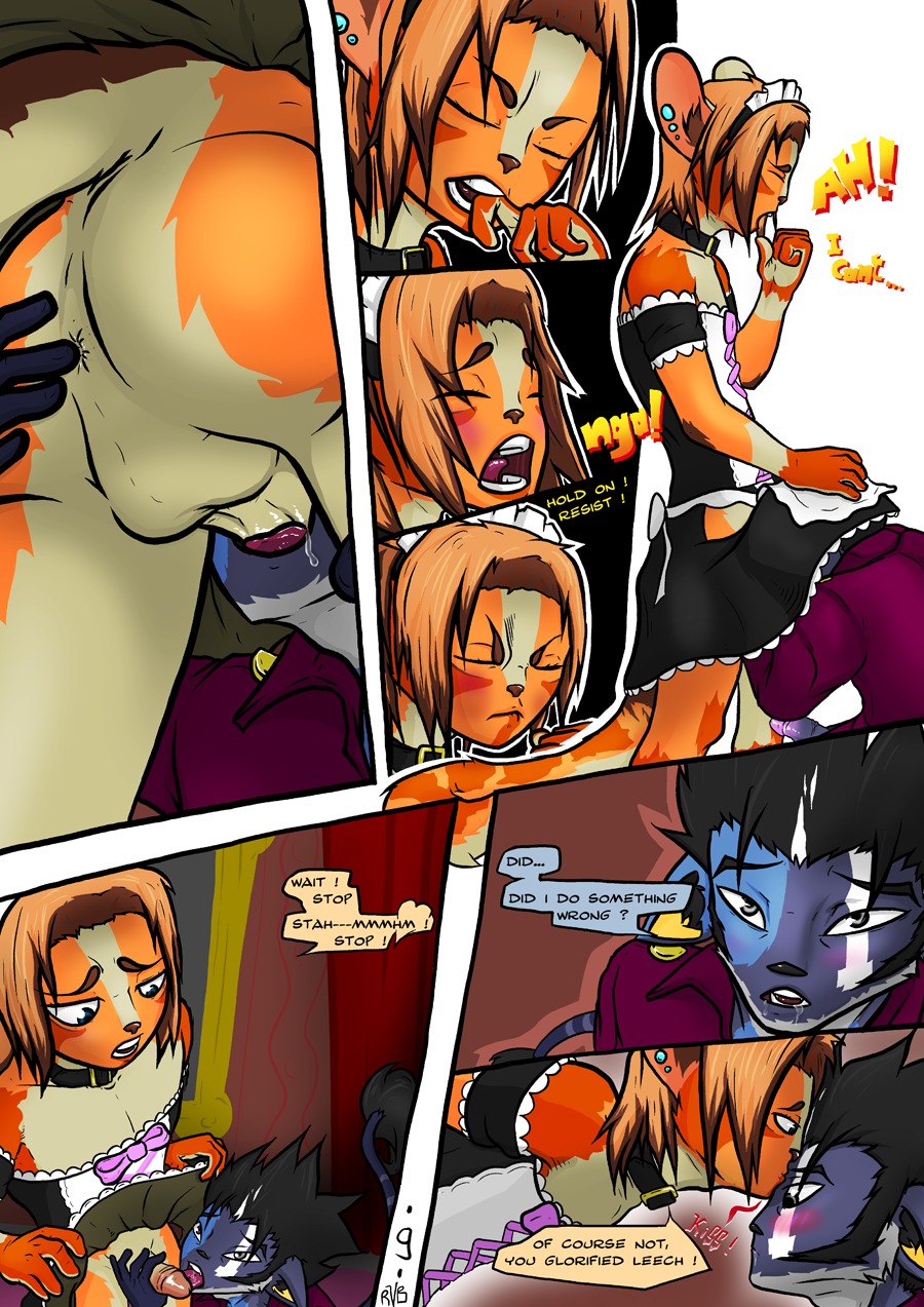 2014 anthro anus balls blush clothing comic dialogue duo e621 english_text erection fellatio genitals hi_res licking maid_uniform male male/male male_penetrated male_penetrating male_penetrating_male multiple_scenes oral oral_penetration penetration penile penis penis_lick sex text tongue tongue_out uniform vampire vonboche