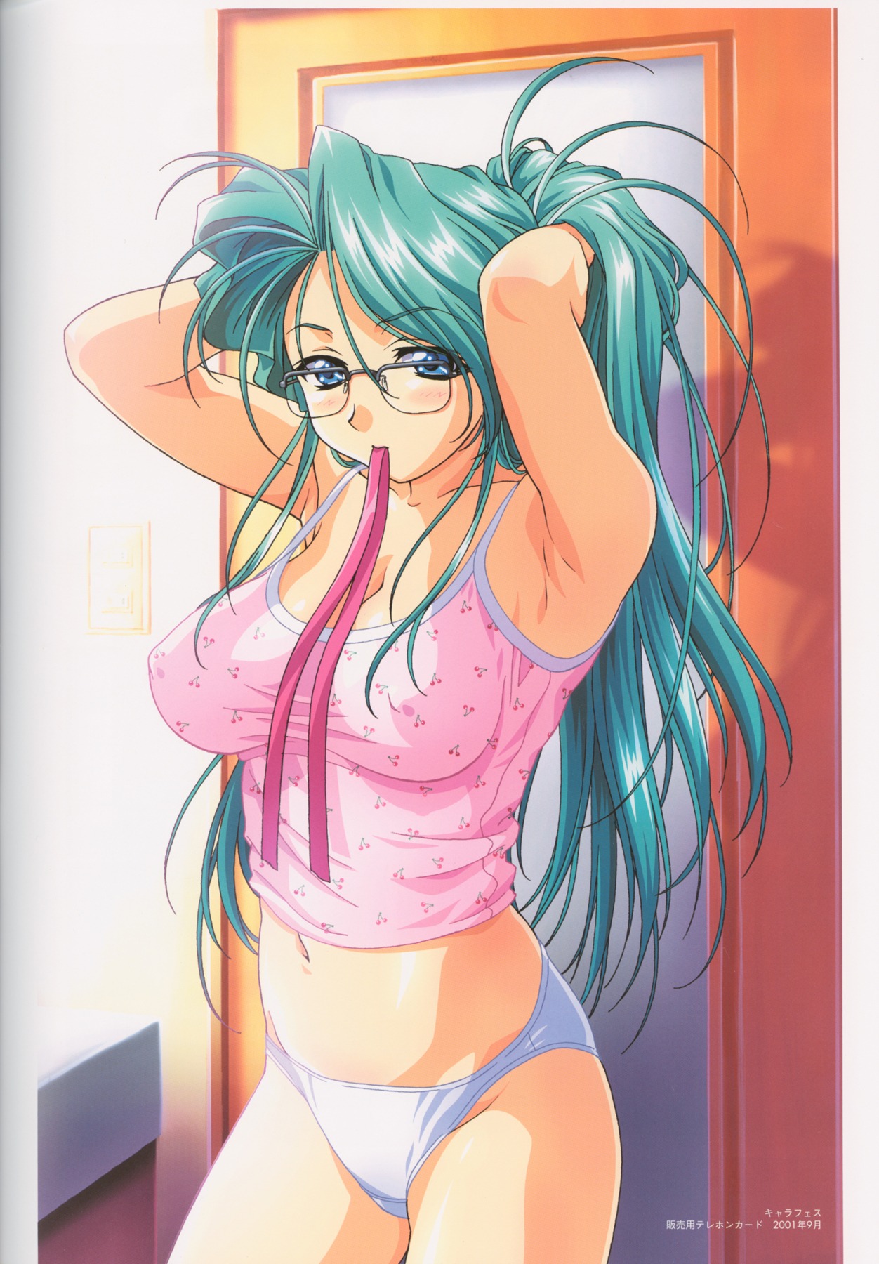 2001 blush breasts clothing female glasses highres long_hair lovers_(game) official_art panties rule34 sakura_mayumi small_breasts taki_minashika underwear