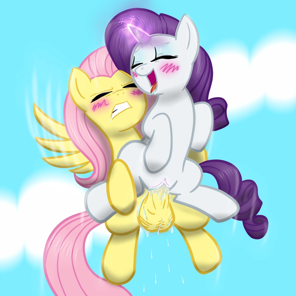 equine female feral feral_on_feral fluttershy_(mlp) flying friendship_is_magic futanari hasbro horse intersex my_little_pony mythological_creature mythological_equine mythology pegasus pony rarity_(mlp) rule34 smooth_skin unicorn