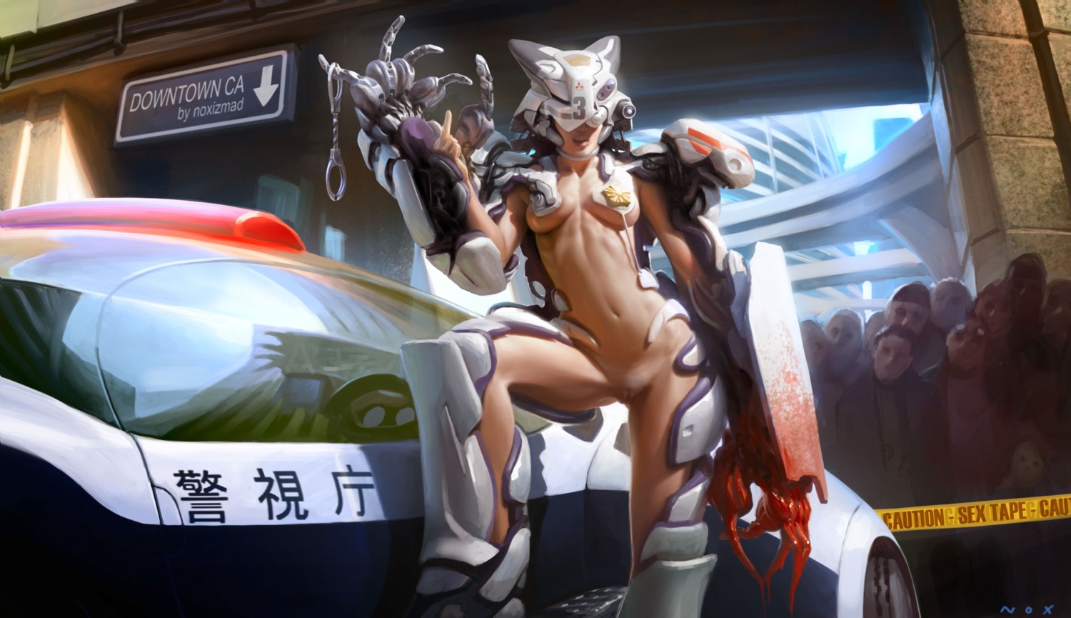 blood cyborg female highres noxizmad police rule34