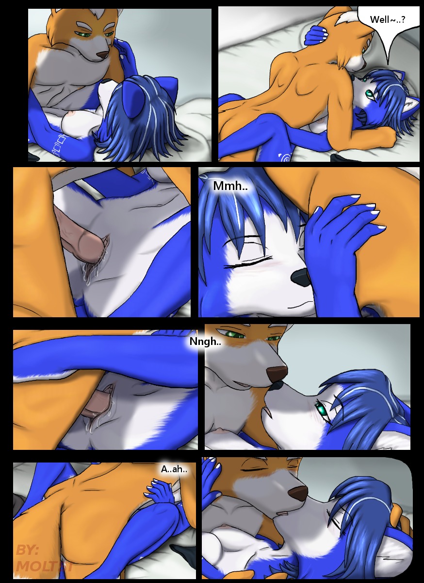 anthro anthro_on_anthro back_muscles bed bedding blue_body blue_eyes blue_fur blue_hair bodily_fluids boyfriend/girlfriend breasts canid canine canon_couple close-up comic duo e621 erection eye_contact eyes_closed female female_penetrated fox fox_mccloud from_front_position fur furniture genital_fluids genitals green_eyes hair hi_res hug indoor_nudity indoor_sex inside intimate intraspecies kissing krystal_(star_fox) looking_at_another lying male male/female male_penetrating male_penetrating_female mammal missionary_position moltsi multicolored_body multicolored_fur nintendo nipples nude on_back on_bed orange_body orange_fur penetration penile penile_penetration penis penis_in_vagina sex spread_legs spreading star_fox table_lotus_position tongue two_tone_body two_tone_fur vaginal vaginal_fluids vaginal_penetration vulva white_body white_fur