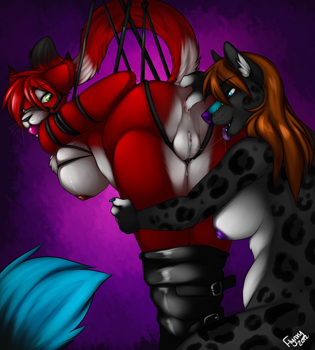 anal anal_fingering anthro anus ball_gag bdsm bent_over bodily_fluids bondage bound breasts cunnilingus domestic_cat dominant dominant_female duo e621 facial_piercing felid feline felis female female/female fingering fingering_partner flynx flynx-flink furgonomic_piercing furgonomics gag gagged genital_fluids genitals hanging_breasts hi_res leopard looking_back mammal muzzle_piercing nose_piercing nude oral pantherine piercing raised_tail sex submissive submissive_female suspension tail vaginal vaginal_fluids vulva