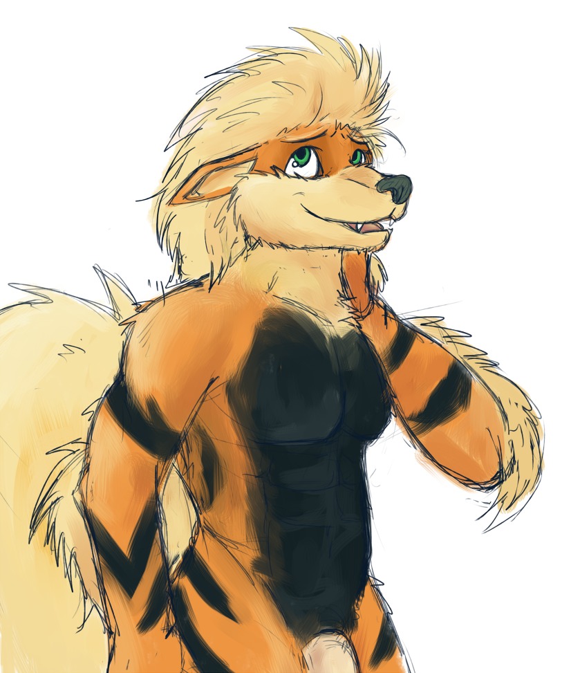 abs anthro anthrofied arcanine biped black_body black_fur canid canine e621 ears_down eltharion fangs flaccid fur generation_1_pokemon genitals green_eyes looking_up male mammal nintendo nude orange_body orange_fur pecs penis pink_penis pivoted_ears pokemon pokemon_(species) pokemorph simple_background smile solo standing striped_body striped_fur stripes teeth tongue white_background yellow_body yellow_fur