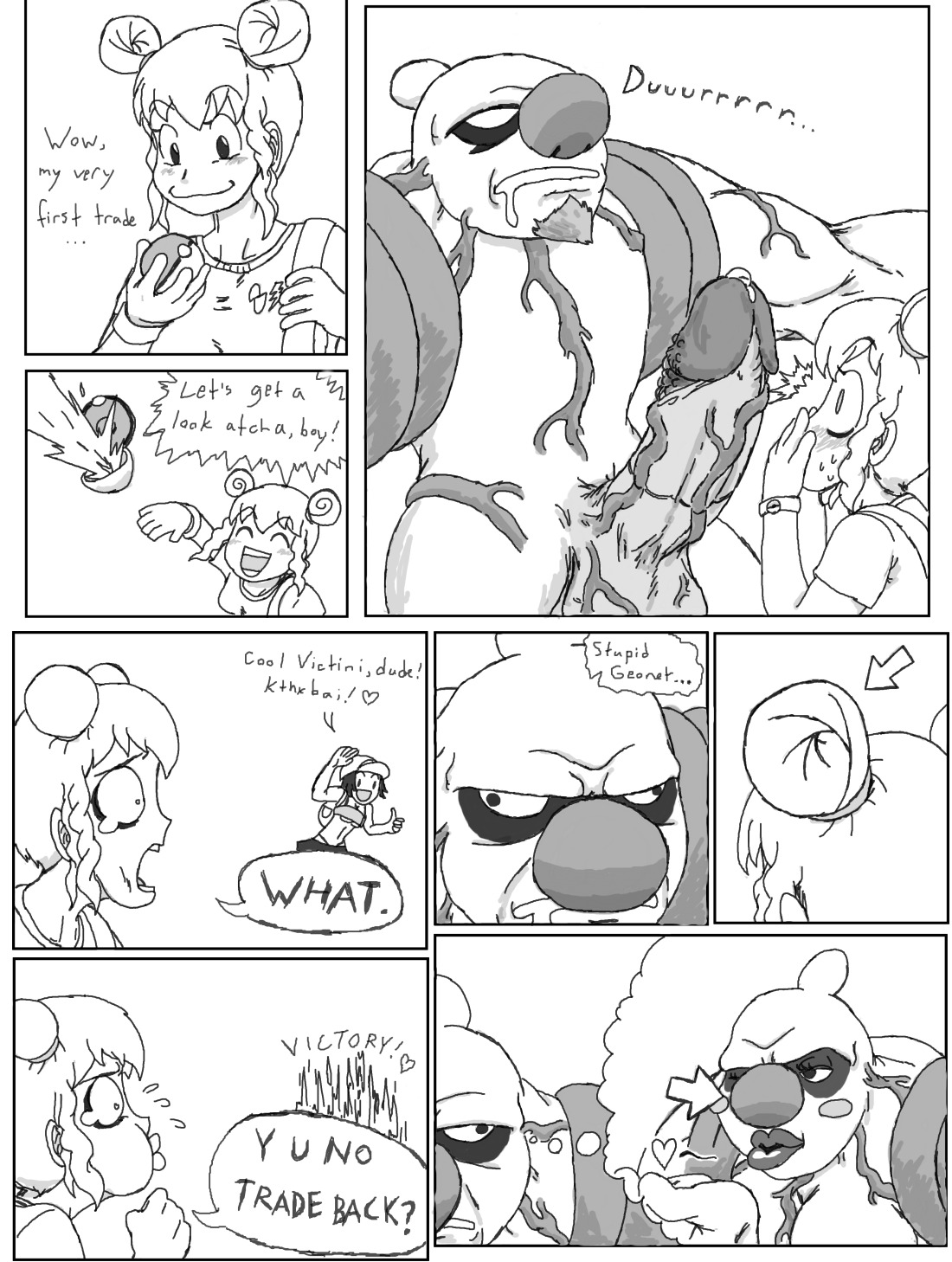 clothes comic conkeldurr english_text erection female human interspecies male monochrome multiple_females muscles nude penis poke_ball pokemon pokemon_bw pokephilia rule34 size_difference tagme textless