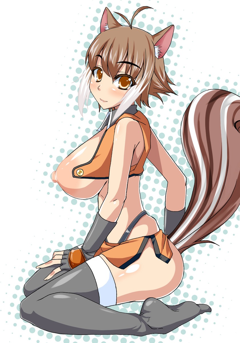 animal_ear big_nipples blazblue blush breasts female highres huge_breasts kirise_mitsuru makoto_nanaya nipples rodent_humanoid rule34 smile squirrel_ears squirrel_tail tail