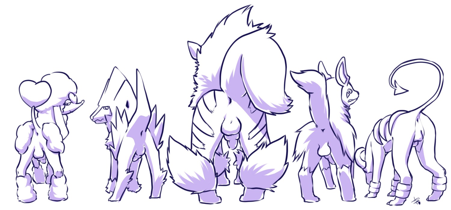 2014 animal_genitalia animal_penis anus aogami arcanine backsack balls butt canid canid_demon canine canine_genitalia canine_penis demon e621 erection feral furfrou generation_1_pokemon generation_2_pokemon generation_3_pokemon generation_6_pokemon genitals group heart_trim_furfrou hellhound hi_res houndoom knot male male/male mammal manectric mightyena monochrome mythological_canine mythological_creature mythology nintendo penis pokemon pokemon_(species) quadruped rear_view take_your_pick