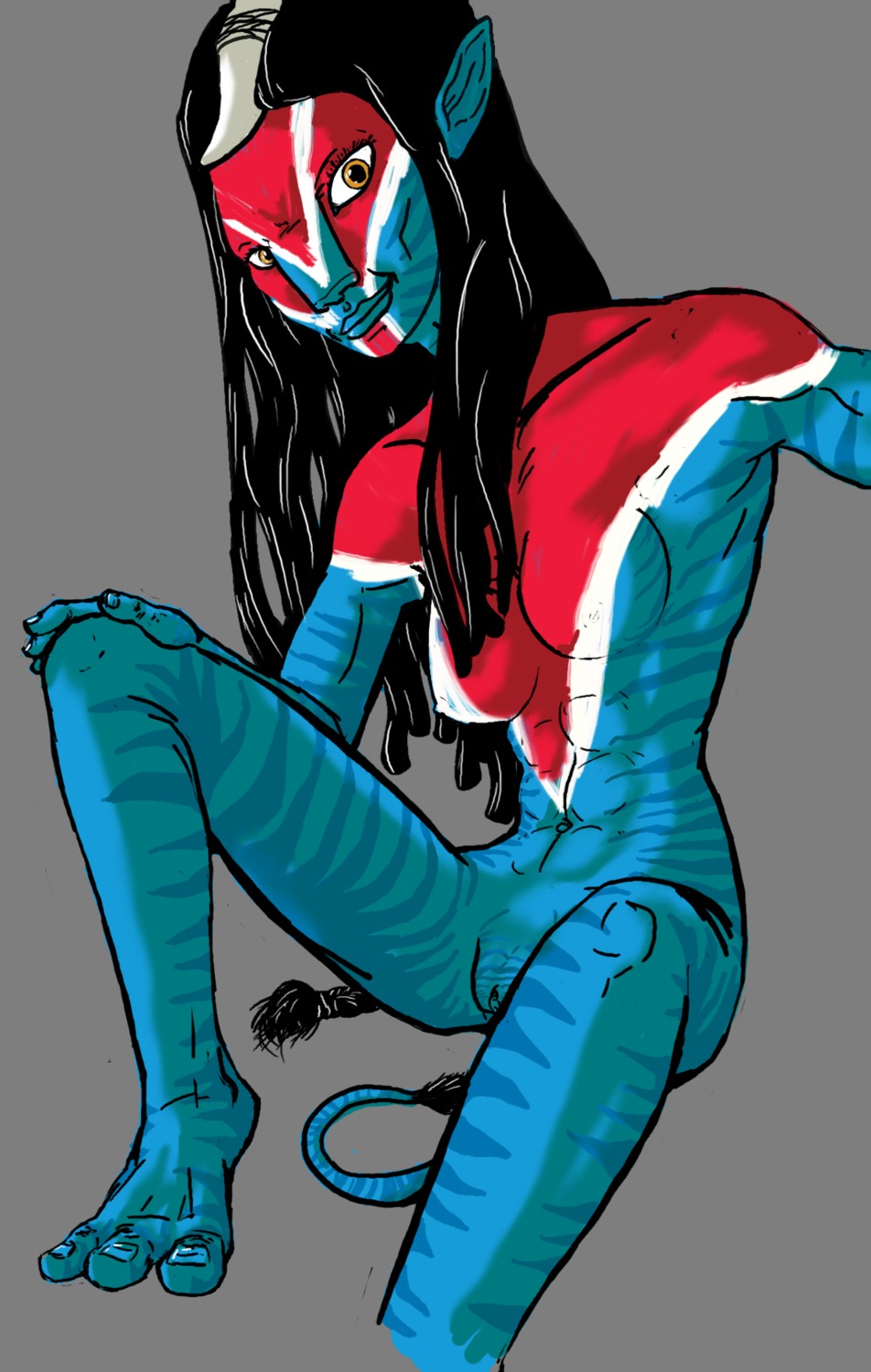 1girls alien alien_girl alien_only avatar blue_skin bodypaint breasts female female_only ikran_clan_leader imaajfpstnfo na'vi rule34 solo