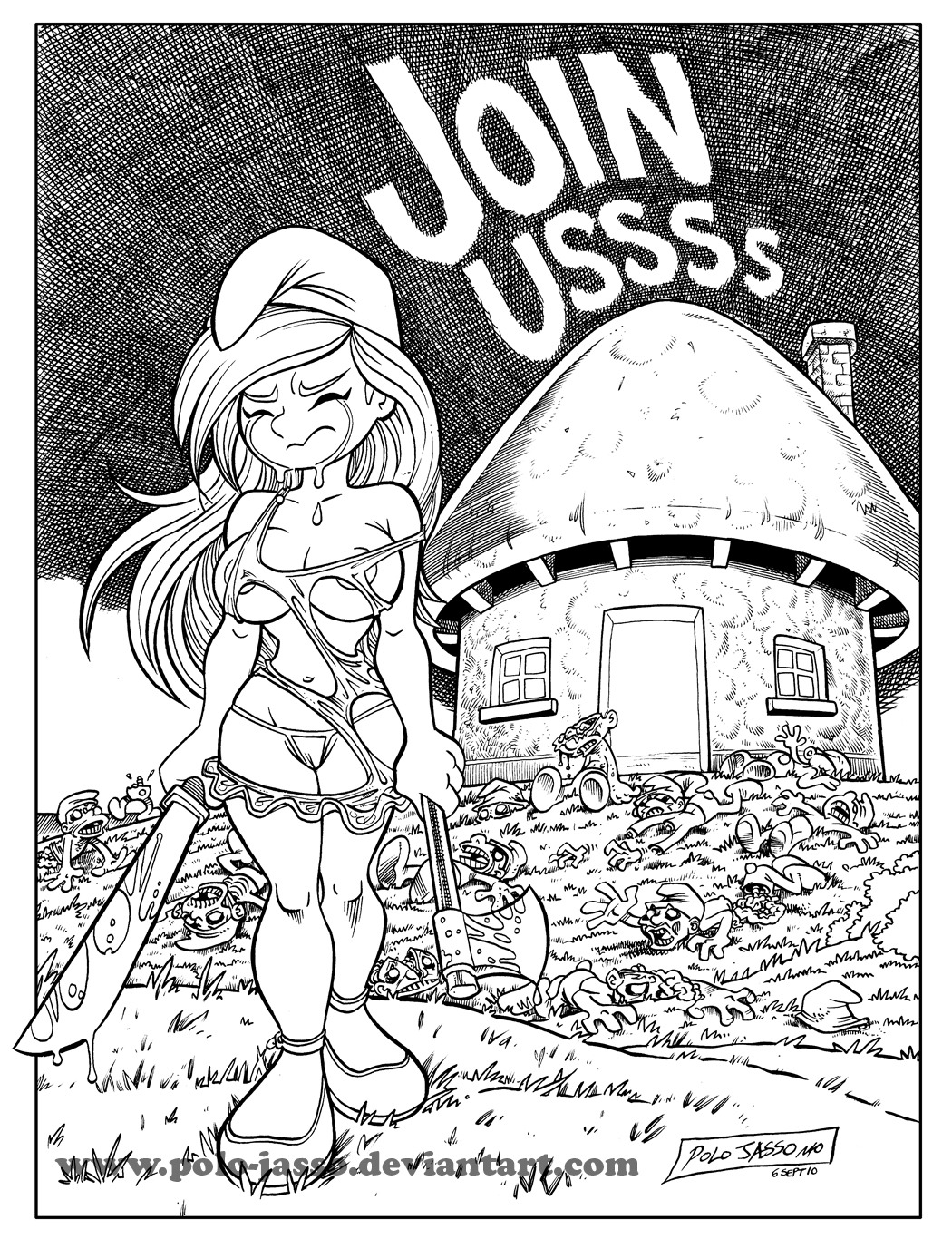 2010 alternate_breast_size black_and_white breasts female polo-jasso rule34 smurfette the_smurfs zombie