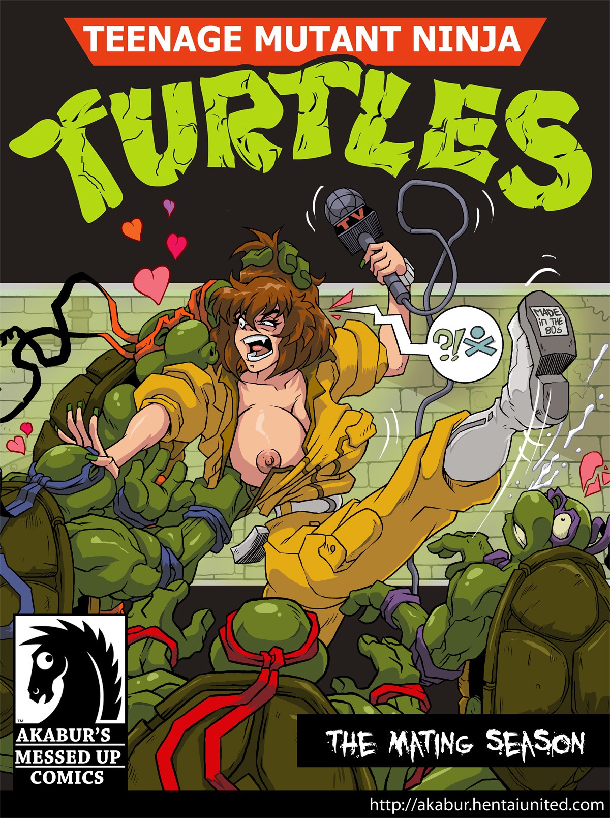 1girls 4boys akabur april_o'neil april_o'neil_(tmnt_1987) brother brothers donatello female human leonardo male michelangelo multiple_boys multiple_males nipples raphael rule34 straight teenage_mutant_ninja_turtles tmnt_1987