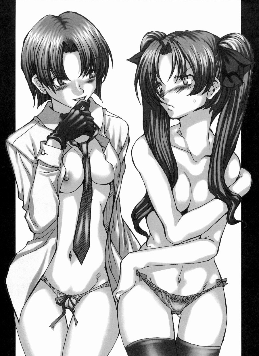 2girls bazett_fraga_mcremitz fate/stay_night fate_(series) female female_only monochrome multiple_girls rule34 tagme tohsaka_rin