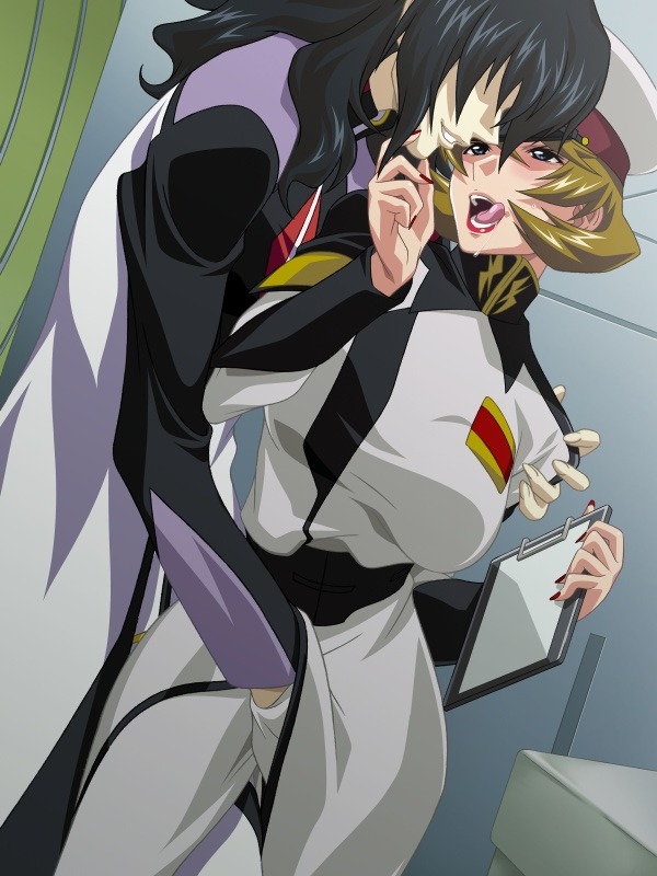 black_hair blonde_hair female fingering gilbert_durandal gundam gundam_seed gundam_seed_destiny licking_lips lips lipstick long_hair lost_rarities military military_uniform naughty_face open_mouth rule34 saliva short_hair takapiko talia_gladys teeth tongue uniform