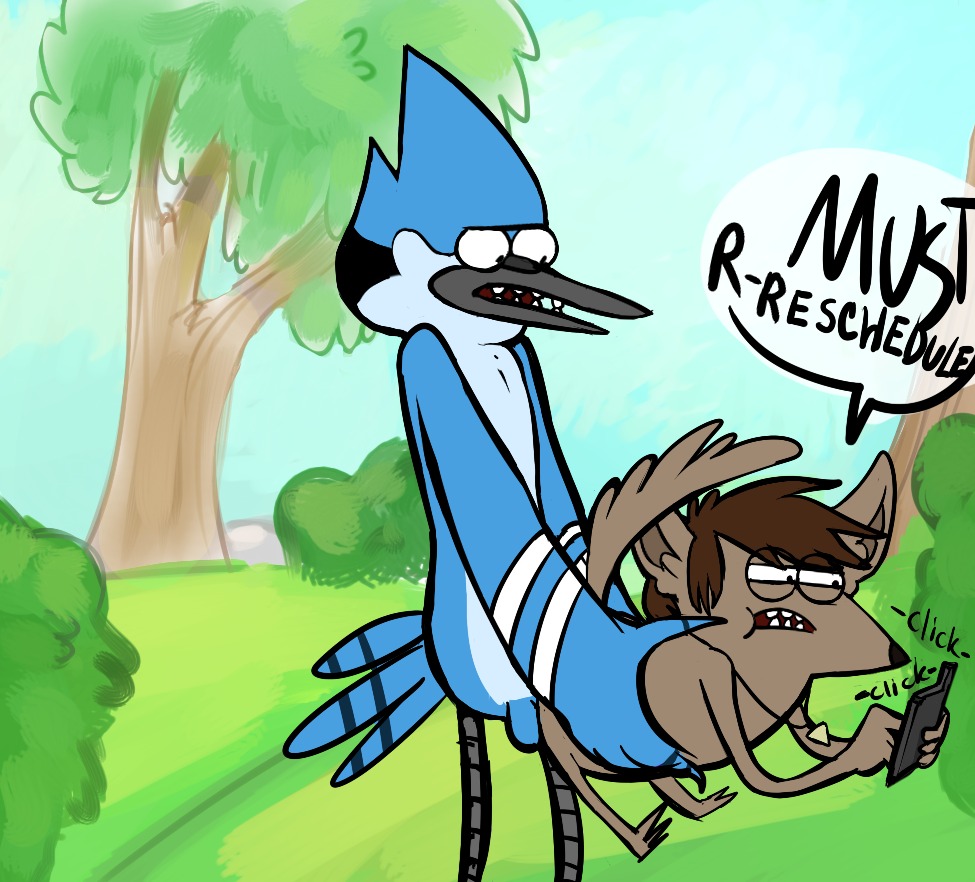 american_opossum anthro australian_possum avian balls bar_phone beak bird blue_jay brushtail_possum cartoon_network cellphone chad_(regular_show) corvid dialogue duo e621 electronics english_text feathers fur genitals hair humor interspecies jay_(bird) jewelry male male/male mammal marsupial mordecai_(regular_show) necklace new_world_jay oscine passerine phone plant regular_show sex tail teeth text toothed_beak tree unknown_artist wood