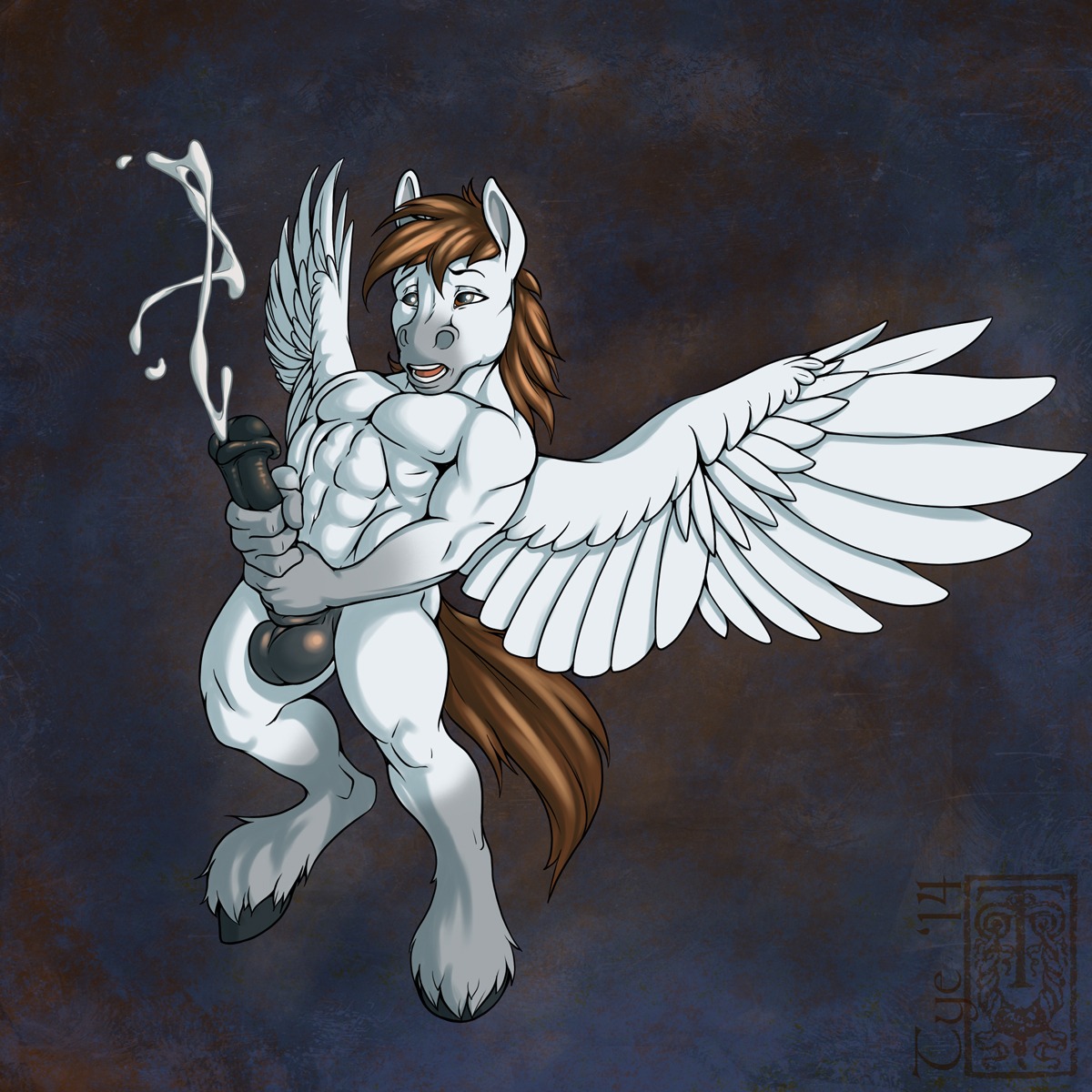 1:1 abs animal_genitalia animal_penis anthro athletic balls biceps big_penis biped black_penis bodily_fluids brown_eyes brown_hair cum cumshot e621 ejaculation equid equine equine_genitalia equine_penis erection feathered_wings feathers flared_penis fur genital_fluids genitals hair hi_res hooves illuvion male mammal masturbation muscular muscular_anthro mythological_creature mythological_equine mythology nipples nude open_mouth orgasm pecs pegasus penile penile_masturbation penis pose solo standing teeth tongue tyelle_niko white_body white_feathers white_fur wings