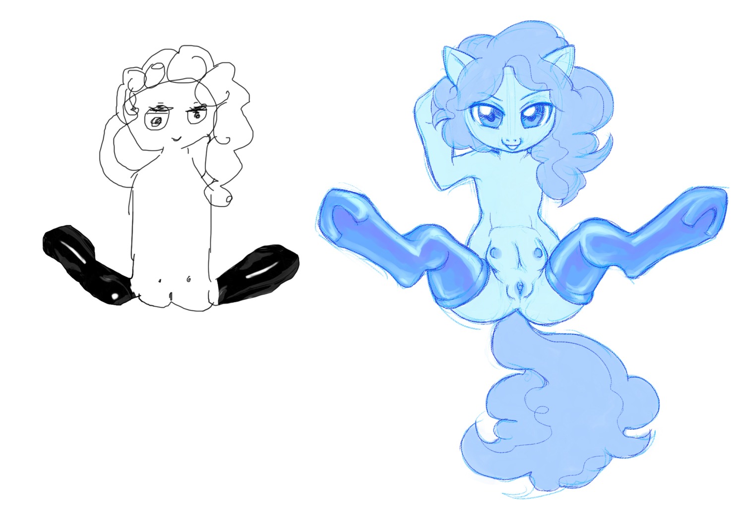 2012 art_comparison clothing comparison e621 earth_pony equid equine evilhom3r female feral friendship_is_magic gaping gaping_vagina genitals hasbro hi_res horse legwear line_art loki_(artist) looking_at_viewer mammal monochrome my_little_pony pinkie_pie_(mlp) pony sketch solo spread_legs spreading stockings tail teats third-party_edit version_comparison vulva