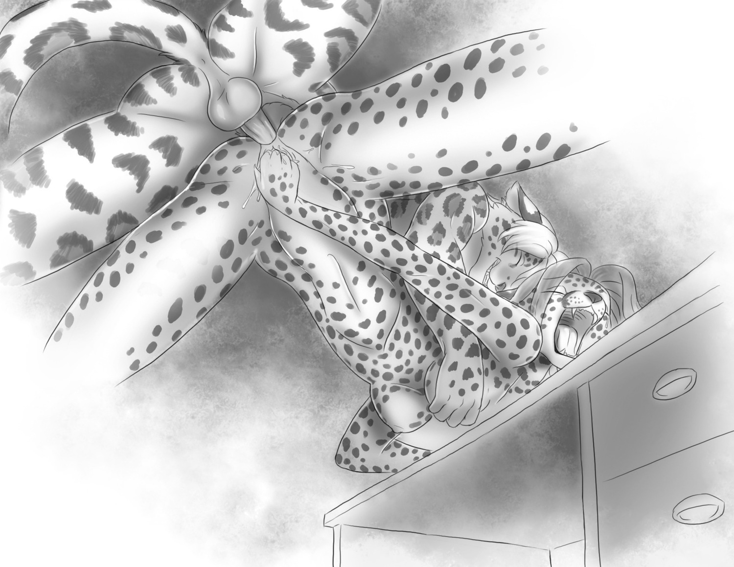 anal anal_penetration anthro anus bagheera bodily_fluids breasts butt cheetah deeso desk e621 erection eyes_closed felid feline female furniture genital_fluids genitals group hi_res leopard leopard_spots low-angle_view male male/female mammal masturbation monochrome mori nude pantherine penetration penis sex spots table tail vaginal vaginal_fluids vaginal_masturbation vulva worm's-eye_view