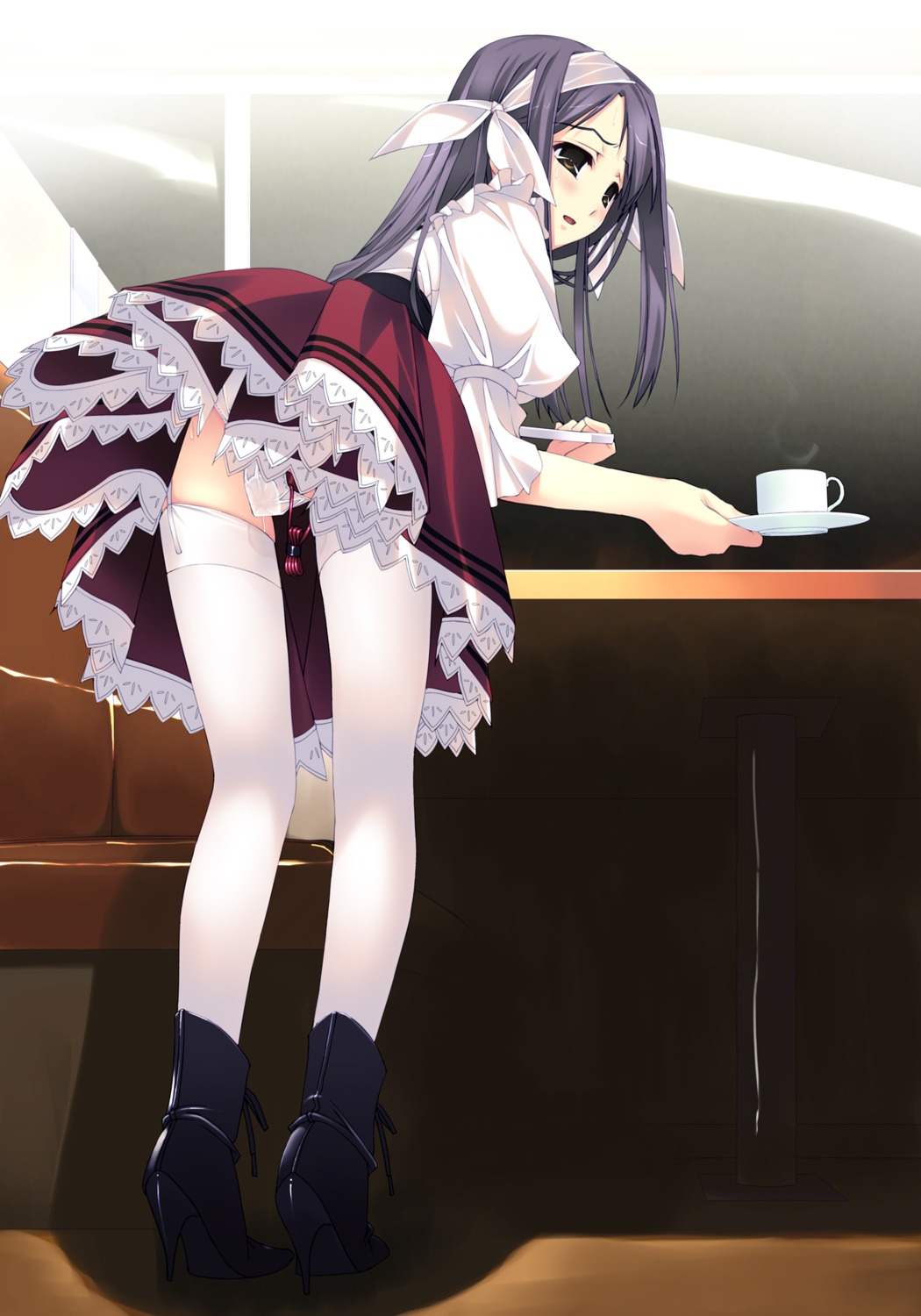 1girls ass blouse boots bronze_parrot clothed_masturbation clothing discreet_vibrator dress f-ism female female_focus female_human female_only female_penetrated garter_straps high_heels highres human human_female human_focus human_only leaning_forward masturbation more_revealing_backside murakami_suigun original panties pantyshot public_vibrator rule34 shoes skirt skirt_lift solo solo_female solo_focus stockings thighhighs underwear vibrator vibrator_under_panties waitress wet wet_panties white_legwear white_panties white_thighhighs