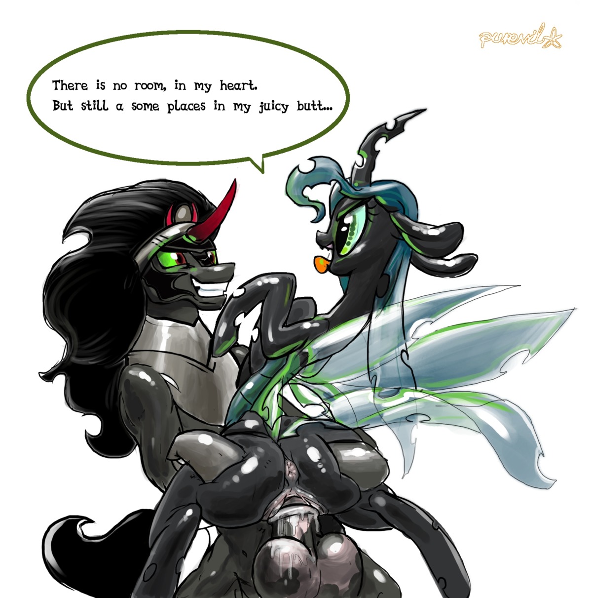 2013 anus armor arthropod balls big_butt black_hair butt changeling_(mlp) dialogue duo e621 english_text equid equine erection female female_penetrated friendship_is_magic genitals green_eyes green_hair hair hasbro hi_res horn insect_wings king_sombra_(mlp) male male/female male_penetrating male_penetrating_female mammal my_little_pony mythological_creature mythological_equine mythology open_mouth penetration penile penile_penetration penis penis_in_vagina purevil queen_chrysalis_(mlp) red_eyes sex text tongue tongue_out unicorn vaginal vaginal_penetration vulva wings