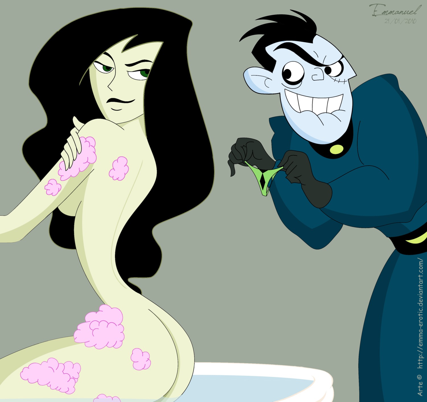 bathing blue_skin breasts disney dr._drakken female human kim_possible male medium_breasts panties rule34 shego straight_hair tagme
