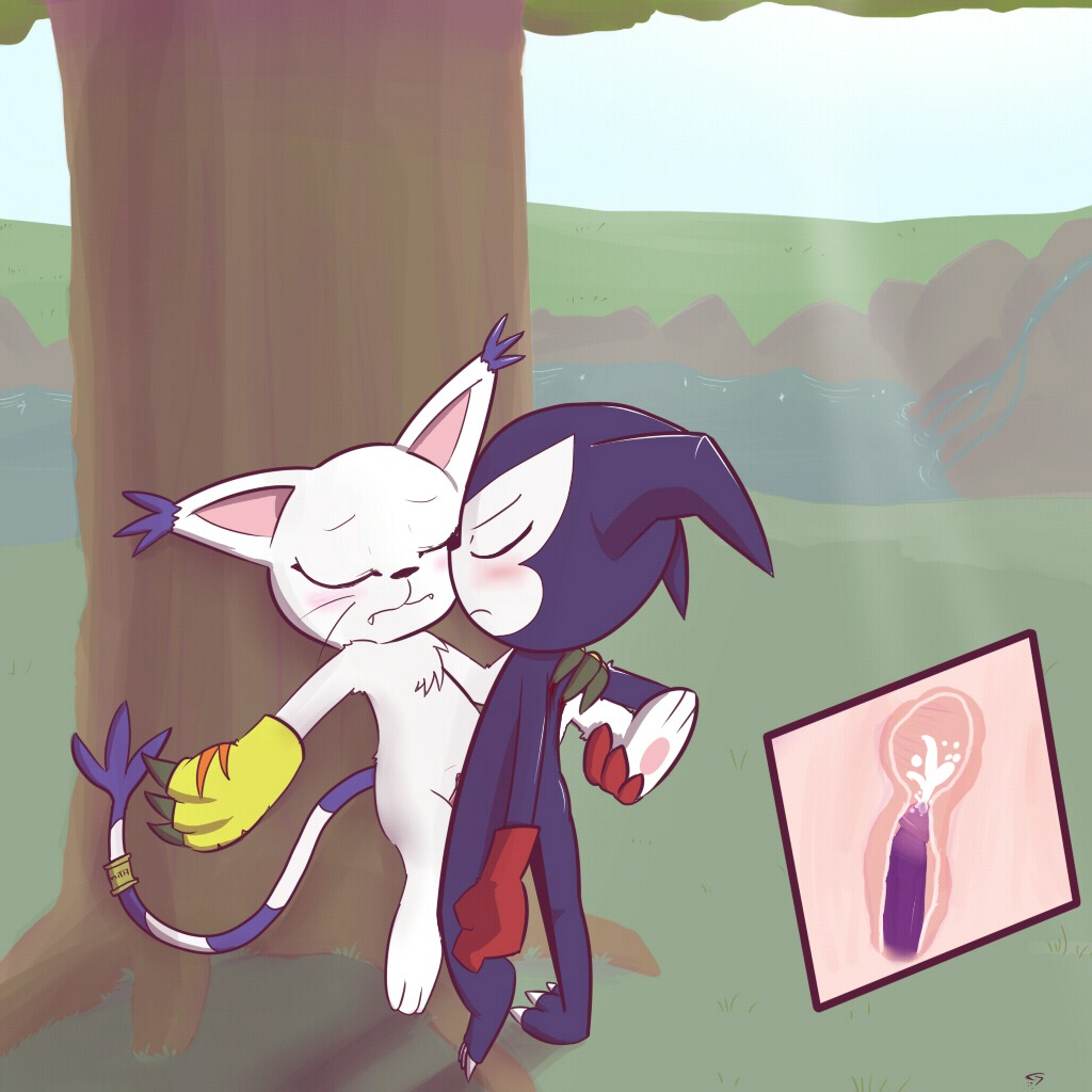1boy 1girls anthro closed_eyes color demon digimon digimon_(species) domestic_cat erection felid feline female fur furry gatomon humanoid_penis imp impmon interspecies male monster_boy penis penis_in_vagina pussy rule34 sex smooth_penis straight tail thegalen toony vaginal_penetration x-ray