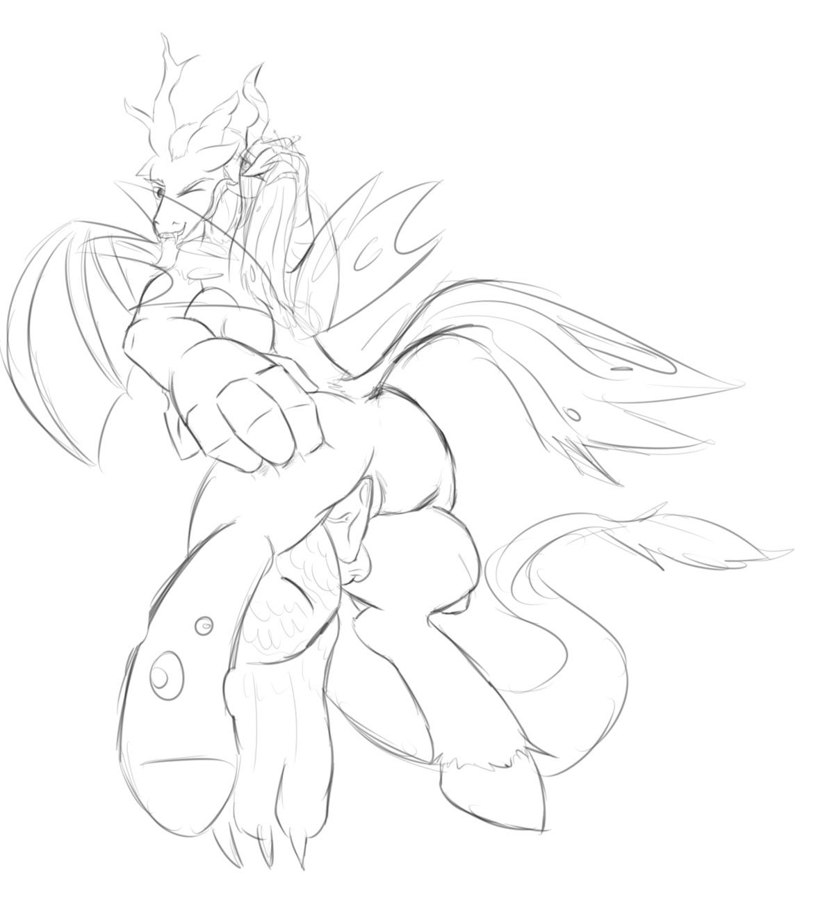 arthropod changeling chimera discord_(mlp) draconequus female feral friendship_is_magic male my_little_pony queen_chrysalis queen_chrysalis_(mlp) rule34 smooth_skin synad tail