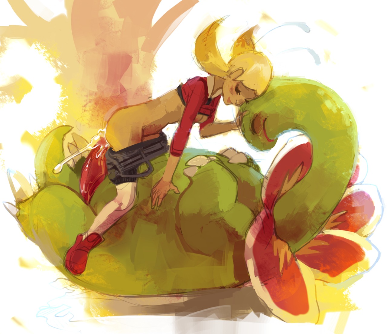 blush cum female happy_sex lyra_(pokemon) meganium pokemon pokemon_hgss pokephilia purplekecleon pussy rule34 size_difference tagme tan_skin vaginal_penetration