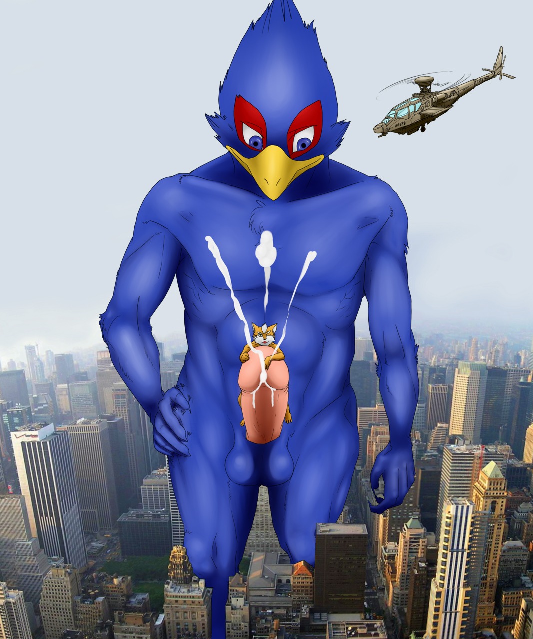 anthro artist_collaboration avian balls beak bird blue_body blue_feathers bodily_fluids canid canine cum cumshot derfreischutz duo e621 ejaculation erection falco_lombardi feathers fox fox_mccloud genital_fluids genitals hi_res kp-yoshi larger_male macro male male/male mammal mixed_media nintendo non-mammal_balls orgasm penis photo_background photography_(artwork) size_difference smaller_male star_fox