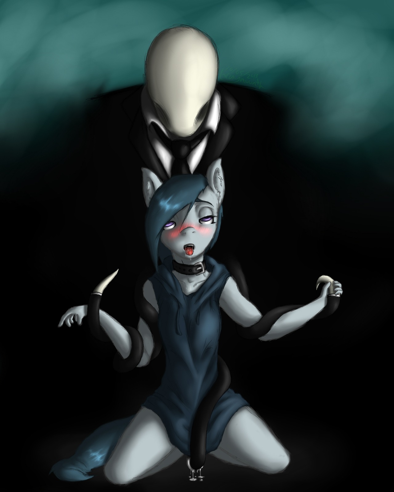 2013 4:5 anthro anthrofied blush bodily_fluids braymounth clothing collar creepypasta crossover drooling duo e621 earth_pony equid equine female friendship_is_magic fucked_silly hasbro hi_res horse kneeling mammal marble_pie_(mlp) my_little_pony penetration pony saliva slenderman tail tentacles