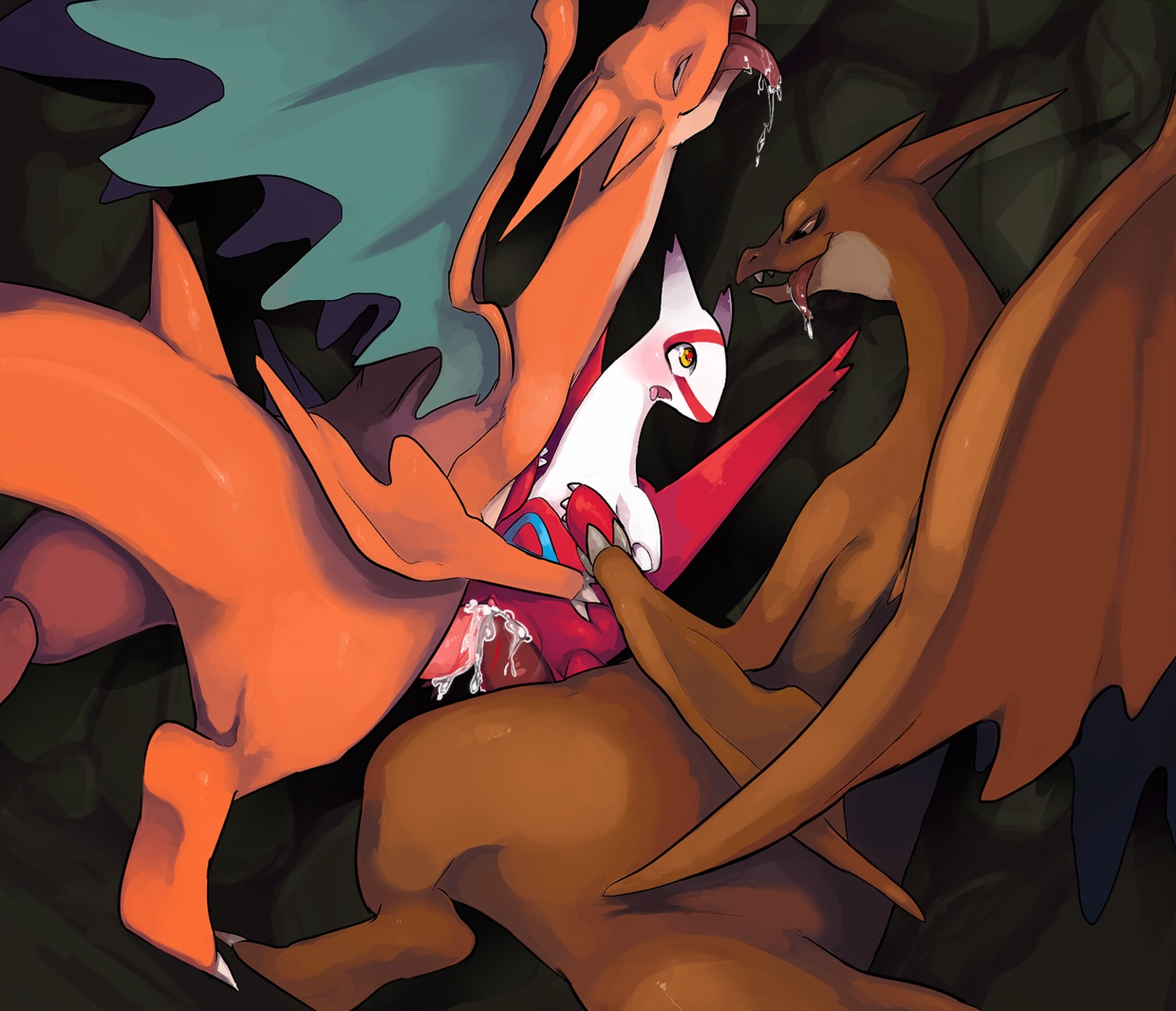 against_surface against_wall blood blood_from_vagina blood_in_pussy blush bodily_fluids cave claws defloration double_penetration double_vaginal dragon dripping drooling e621 erection female feral feral_on_feral forced gangbang generation_3_pokemon generation_6_pokemon genital_fluids genitals group group_sex hi_res latias legendary_pokemon male male/female male_penetrating mega_charizard mega_charizard_y mega_evolution membrane_(anatomy) membranous_wings mythological_creature mythological_scalie mythology nintendo nude penetration penis pokemon pokemon_(species) rape saliva scalie sex smile tail tight_fit tingtongten tongue tongue_out vaginal vaginal_fluids vaginal_penetration virgin vulva wings
