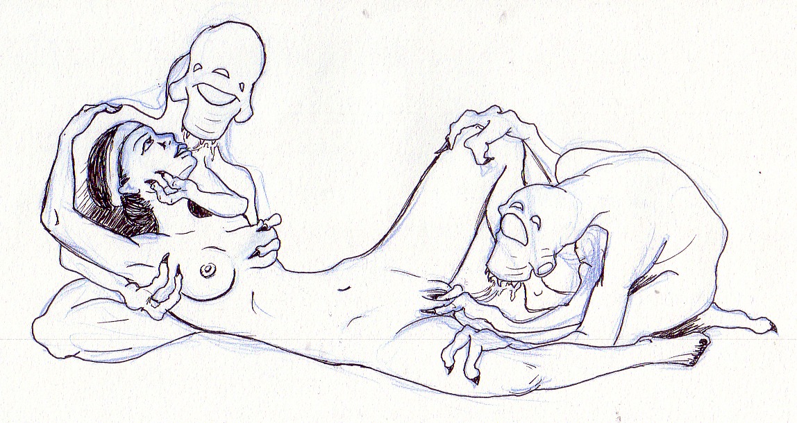 1girls 2boys 2d 4:3 alien alien/human alyx_vance artist_request black_and_white breasts digital_drawing_(artwork) digital_media_(artwork) female half-life_(series) half-life_2 human human_female humanoid humanoid_male interspecies kissing male male/female naked naked_female navel nipples nude nude_female oral pussy rule34 saliva saliva_drip saliva_string sketch tagme vaginal vaginal_fingering valve vortigaunt